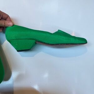 Vintage Casadei Emerald Satin Heeled Loafer Green, Made in Italy, 39.5 / 9.5